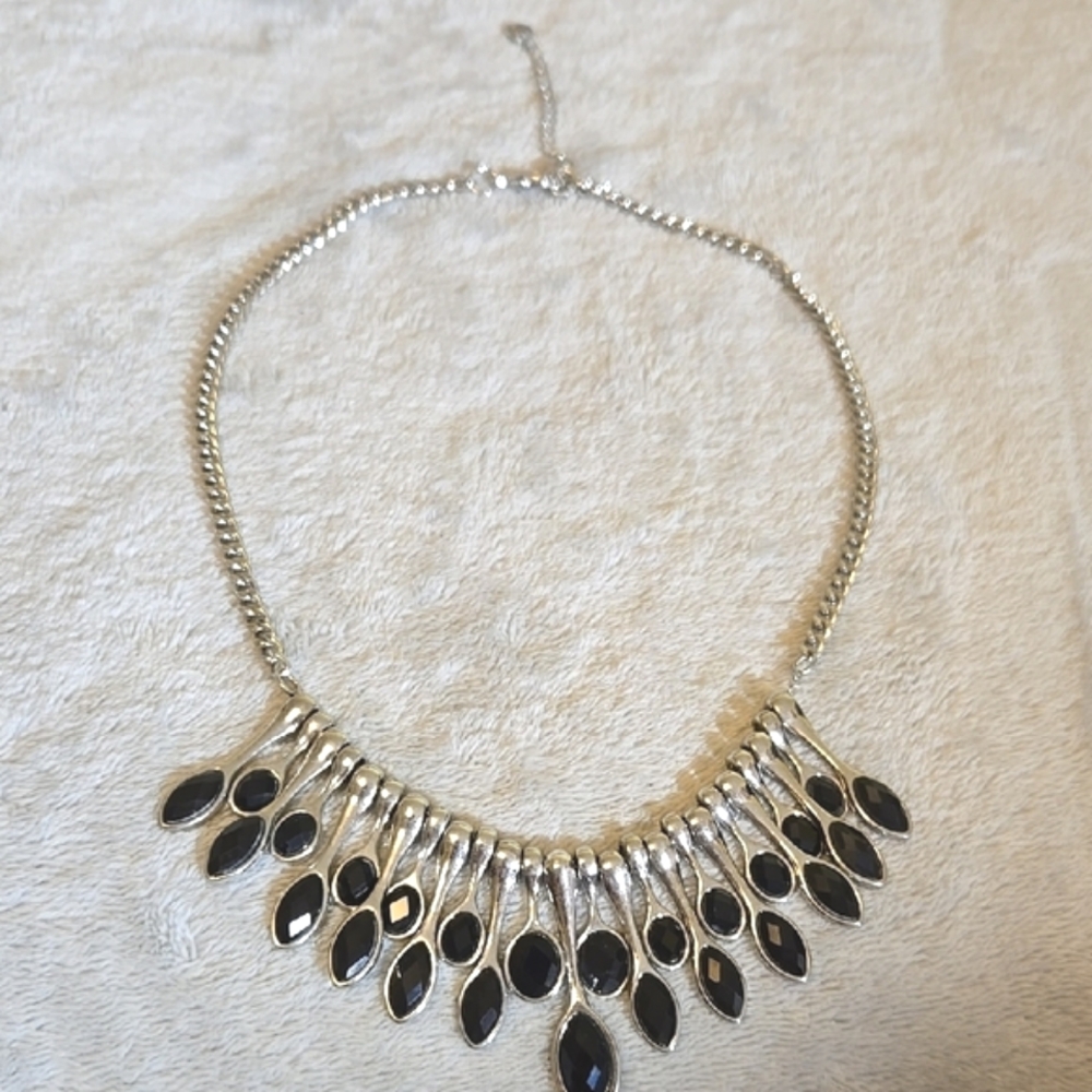 #210 Modern Silver and Black Tone Statement Necklace #210 - Picture 1 of 6
